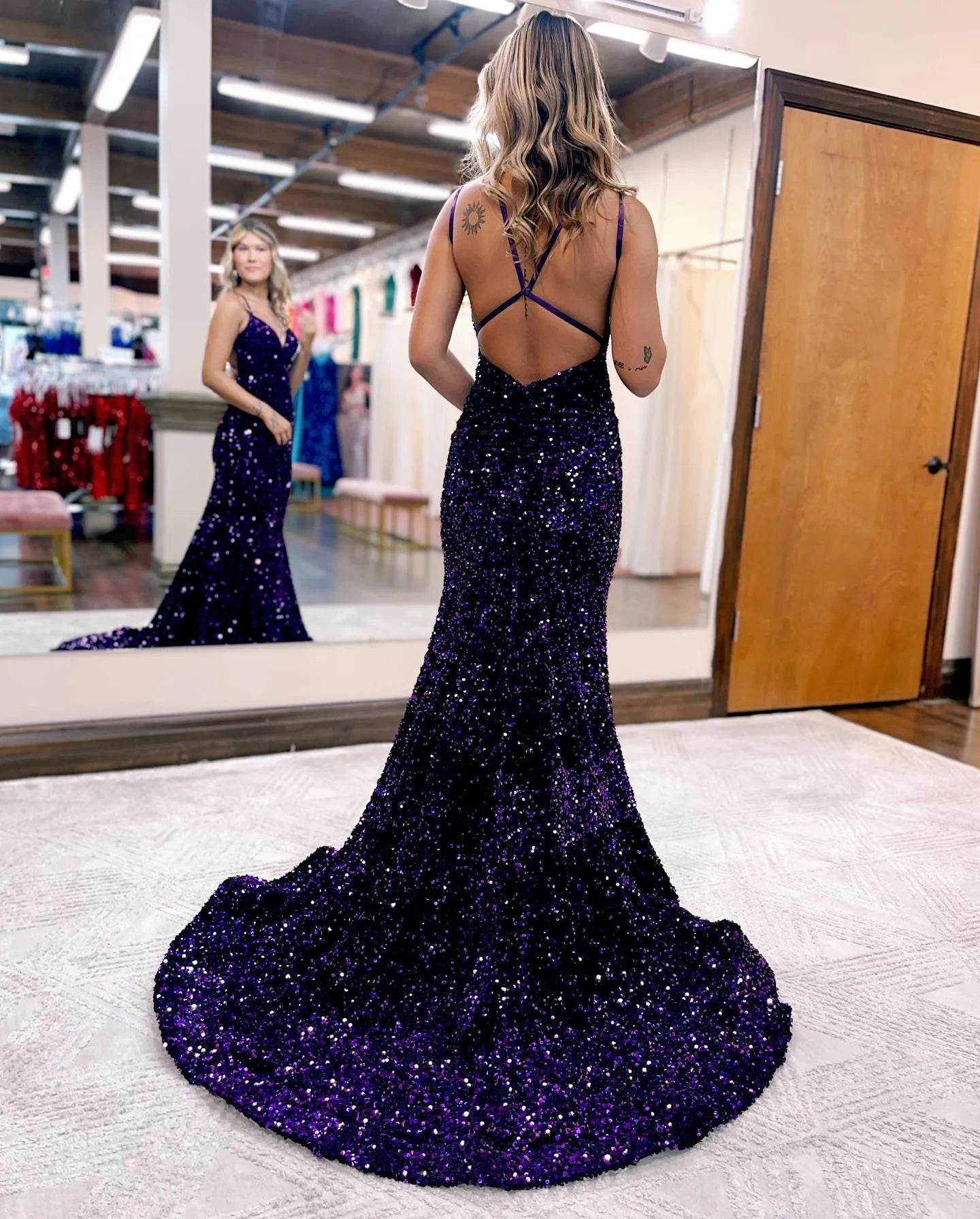 Wholesale Gorgeous Mermaid V-Neck Court Train Sequined Prom Dress prom dresses with long sleeves